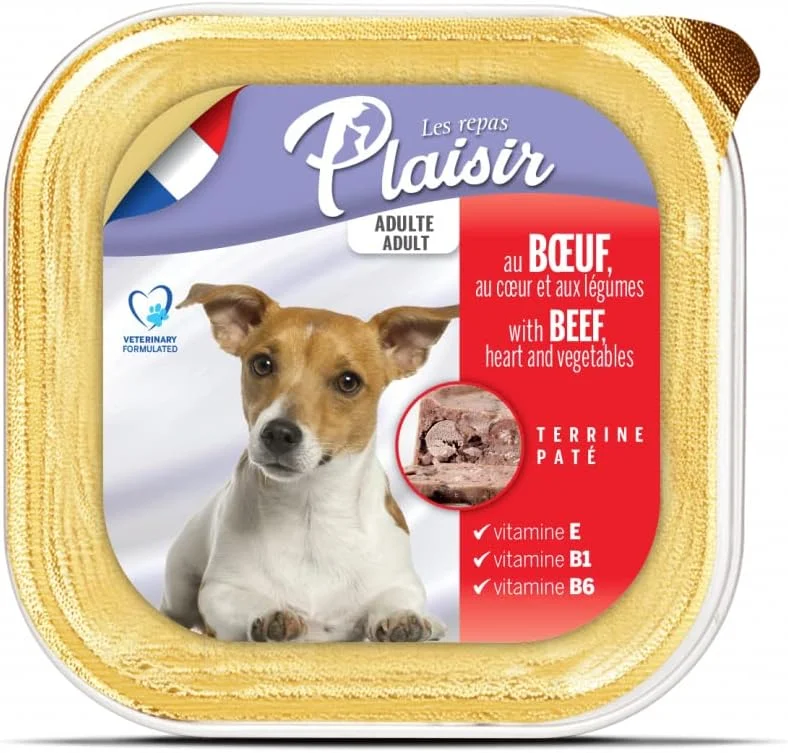 پاته سگ پلزیر - غنی از گوشت گاو و سبزیجات - 22 سینی آلومینیومی 150 گرمی - غذای مرطوب کامل برای سگ های بالغ