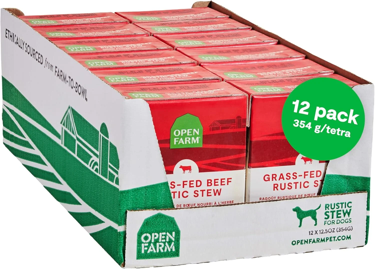غذای سگ خورشتی با گوشت گاو تغذیه شده با علف Open Farm، غذای مرطوب بدون غلات یا تاپر غذا با گوشت و سوپرفودهای تهیه شده مسئولانه و بدون مواد مصنوعی، بسته 12 عددی، 12.5 اونس (حدود 354 گرم) هر کدام