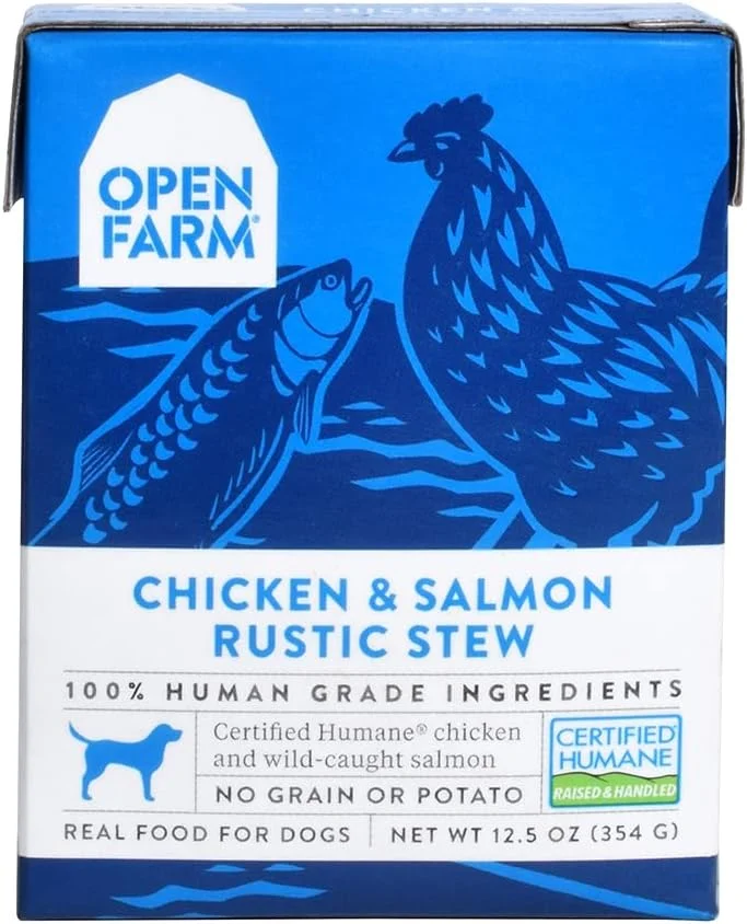 غذای مرطوب سگ با طعم خورش مرغ و ماهی سالمون اوپن فارم، 354 گرم