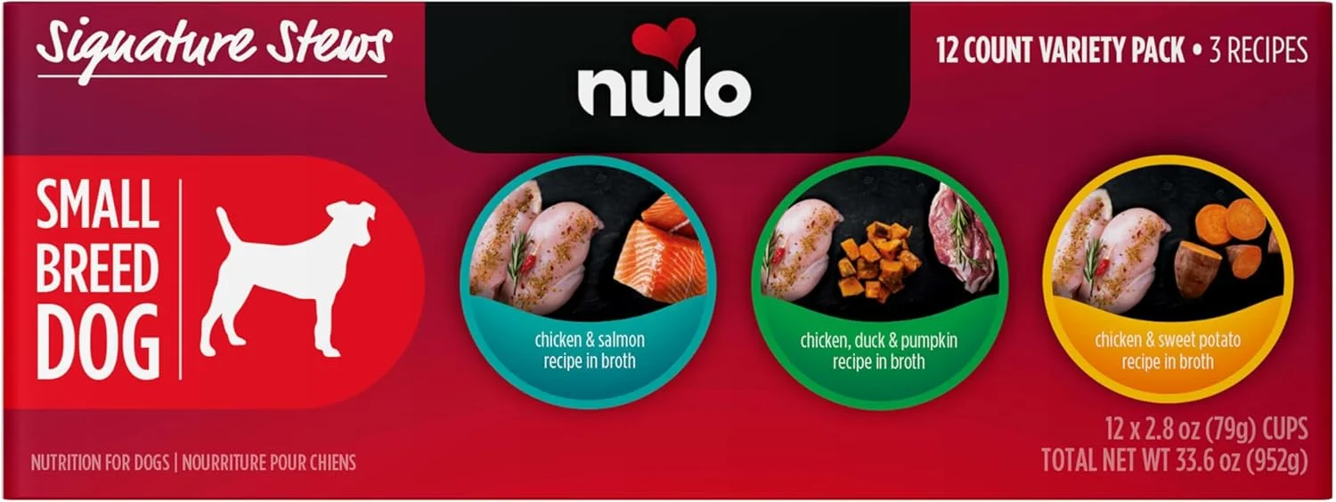 پک متنوع خوراک مرطوب سگ نژاد کوچک Nulo Signature Stews، 80 گرمی، بسته 12 عددی