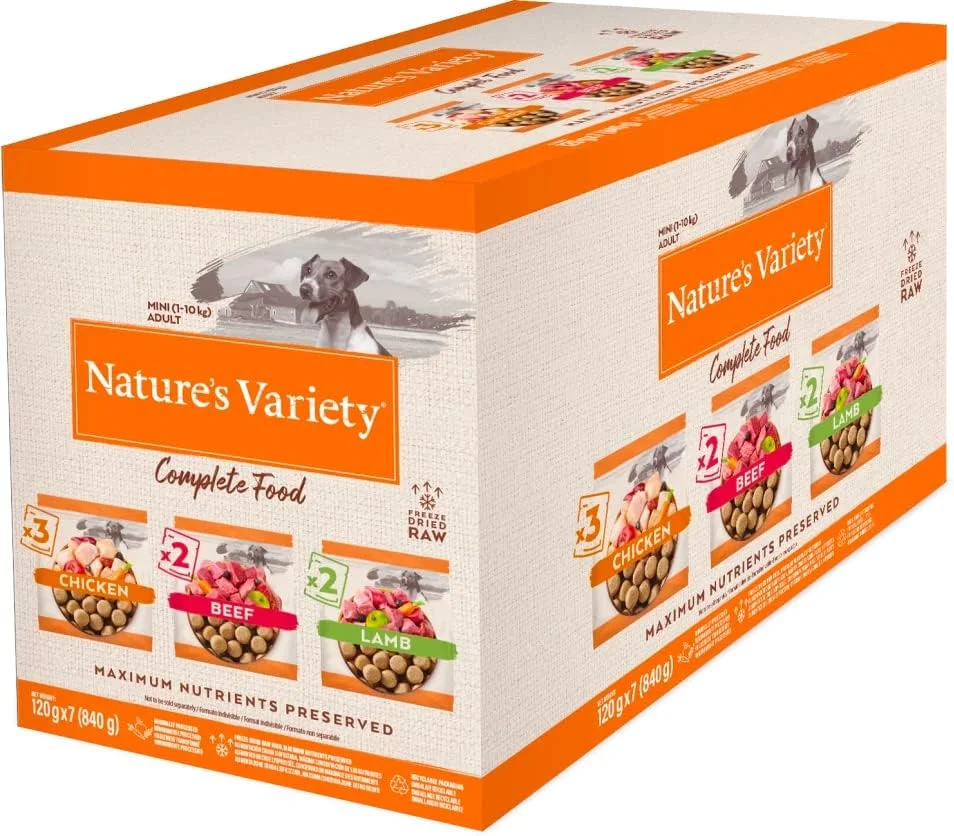 غذای خشک کامل فریز شده Nature's Variety (گوشت گاو، مرغ و بره) - بسته هفتگی 7 x 120 گرم