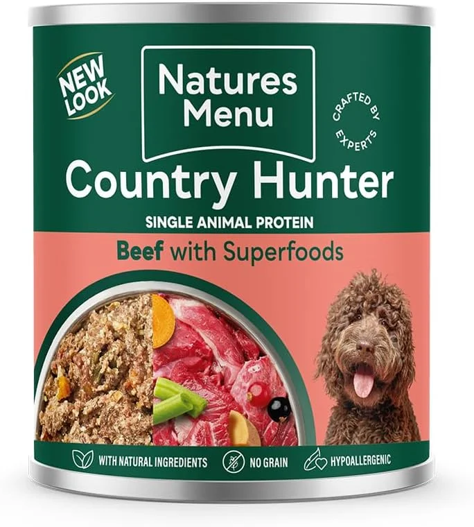 کنسرو غذای سگ نیچرز منو کانتری هانتر با طعم گوشت گاو و سوپرفود (6 عدد 600 گرمی)