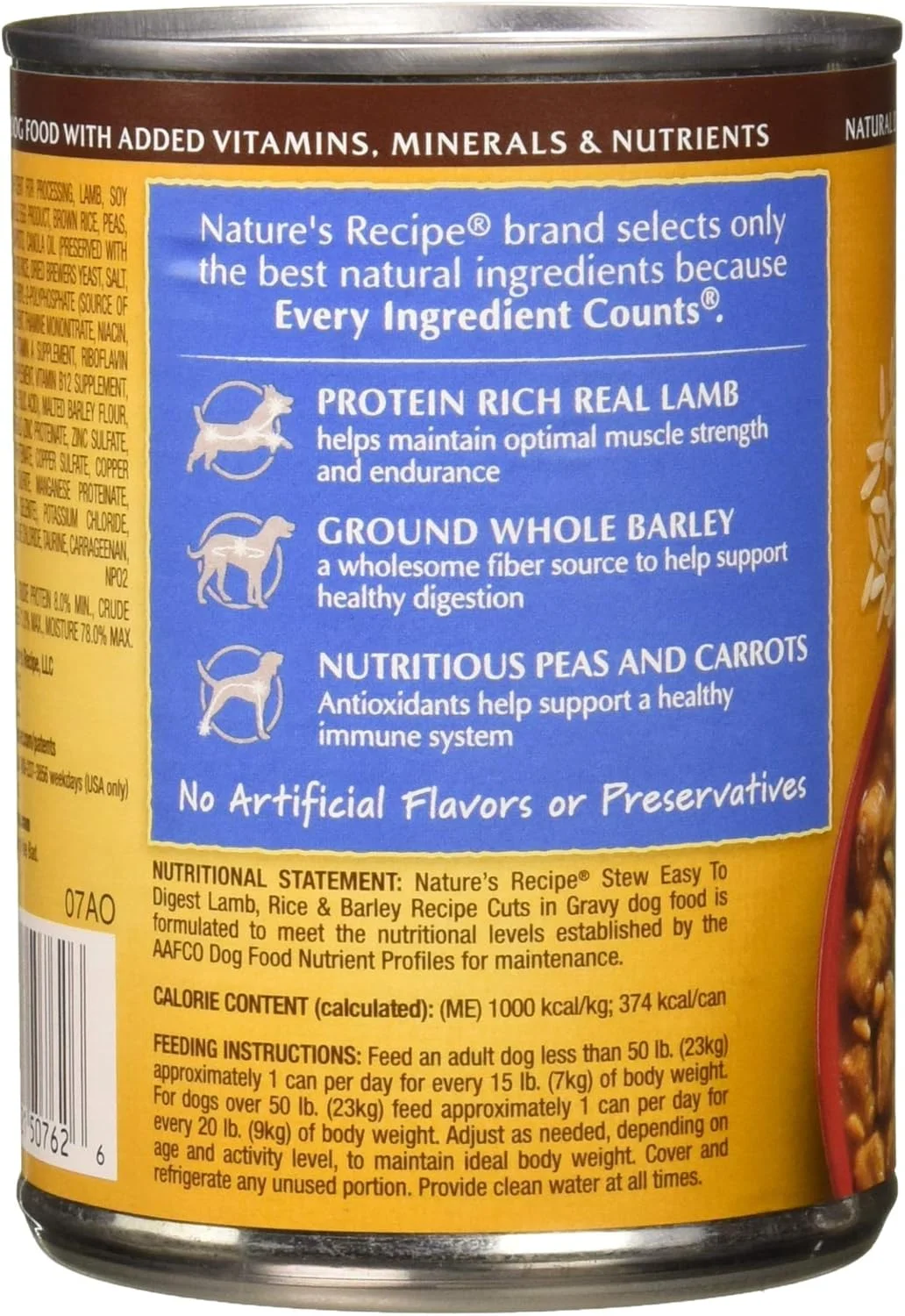 غذای مرطوب سگ با طعم بره، برنج و جو با هضم آسان Nature's Recipe، 390 میلی لیتر