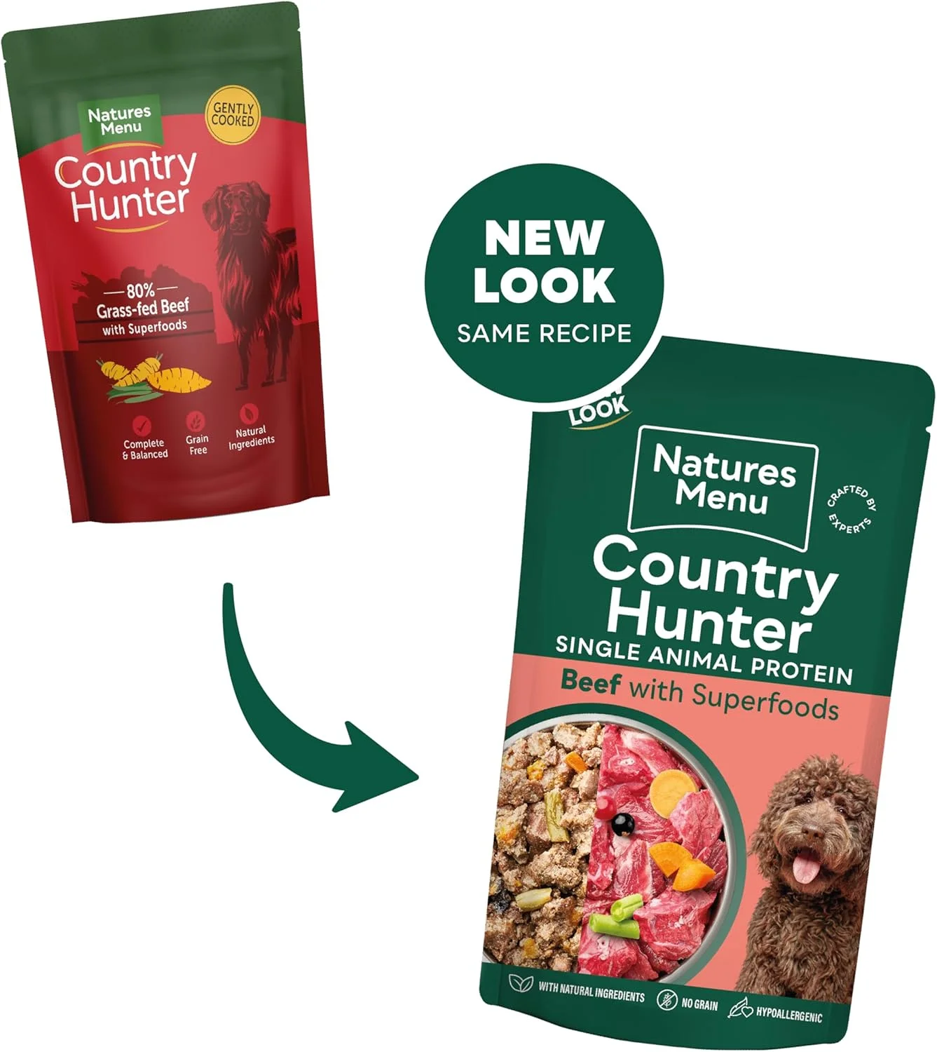 غذای سگ نیچرز منو کانتری هانتر با 80% گوشت گاو 150 گرمی (میکس: 6 عدد در هر واحد سفارش)