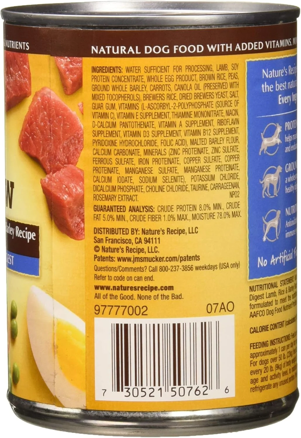 غذای مرطوب سگ با طعم بره، برنج و جو با هضم آسان Nature's Recipe، 390 میلی لیتر