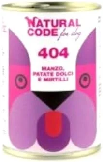 غذای مرطوب سگ نچرال کد 404 با طعم گوشت گاو، سیب زمینی شیرین و بلوبری 400 گرمی