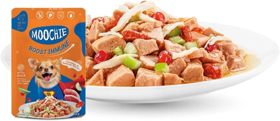 غذای سگ موچی، خوراک کاسرولی با گوشت اردک - تقویت سیستم ایمنی، بسته 85 گرمی (تک بسته)