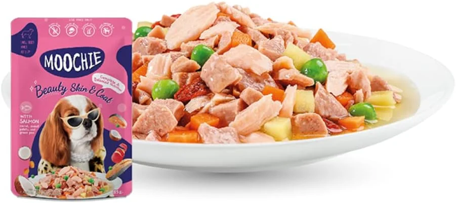 غذای سگ موچی، خوراک ماهی سالمون - کیسه زیبایی پوست و مو 85 گرمی (12 عدد)