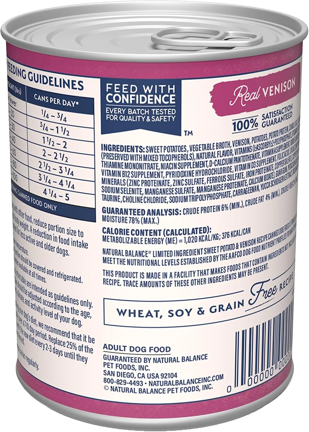 غذای کنسروی سگ بالغ با مواد محدود Natural Balance، بدون غلات، دستور پخت سیب زمینی شیرین و گوشت گوزن، 370 گرم (بسته 12 عددی)