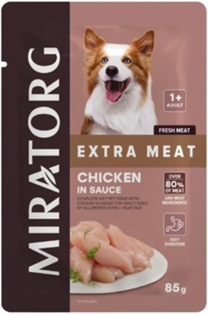 غذای مرطوب سگ میراتورگ EXTRA MEAT با مرغ در سس برای تمامی نژادها - 85 گرم