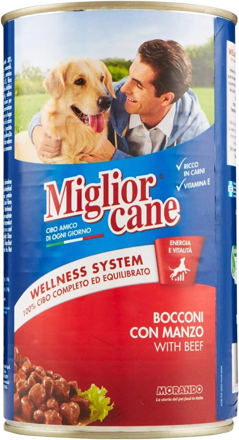غذای مرطوب سگ با تکه های گوشت گاو Miglior Cane - 1250 گرم