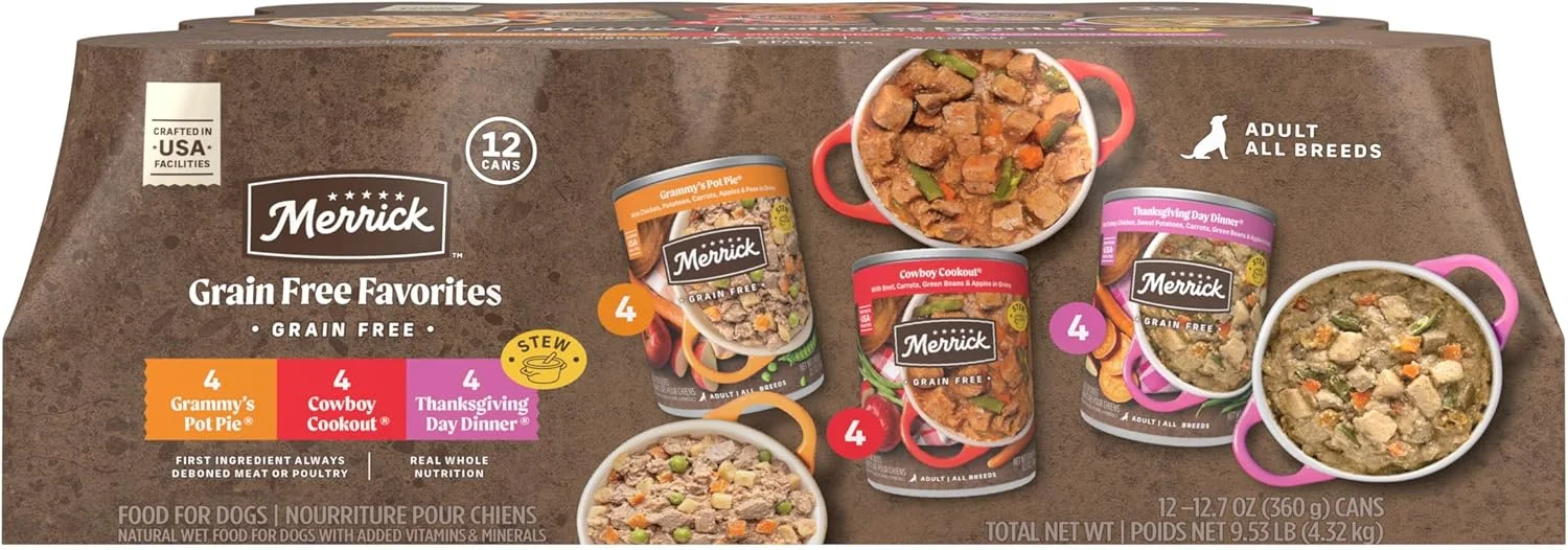 پک متنوع غذای سگ مریک بدون غلات، غذای کنسروی سگ بدون غلات - (12) قوطی 360 گرمی