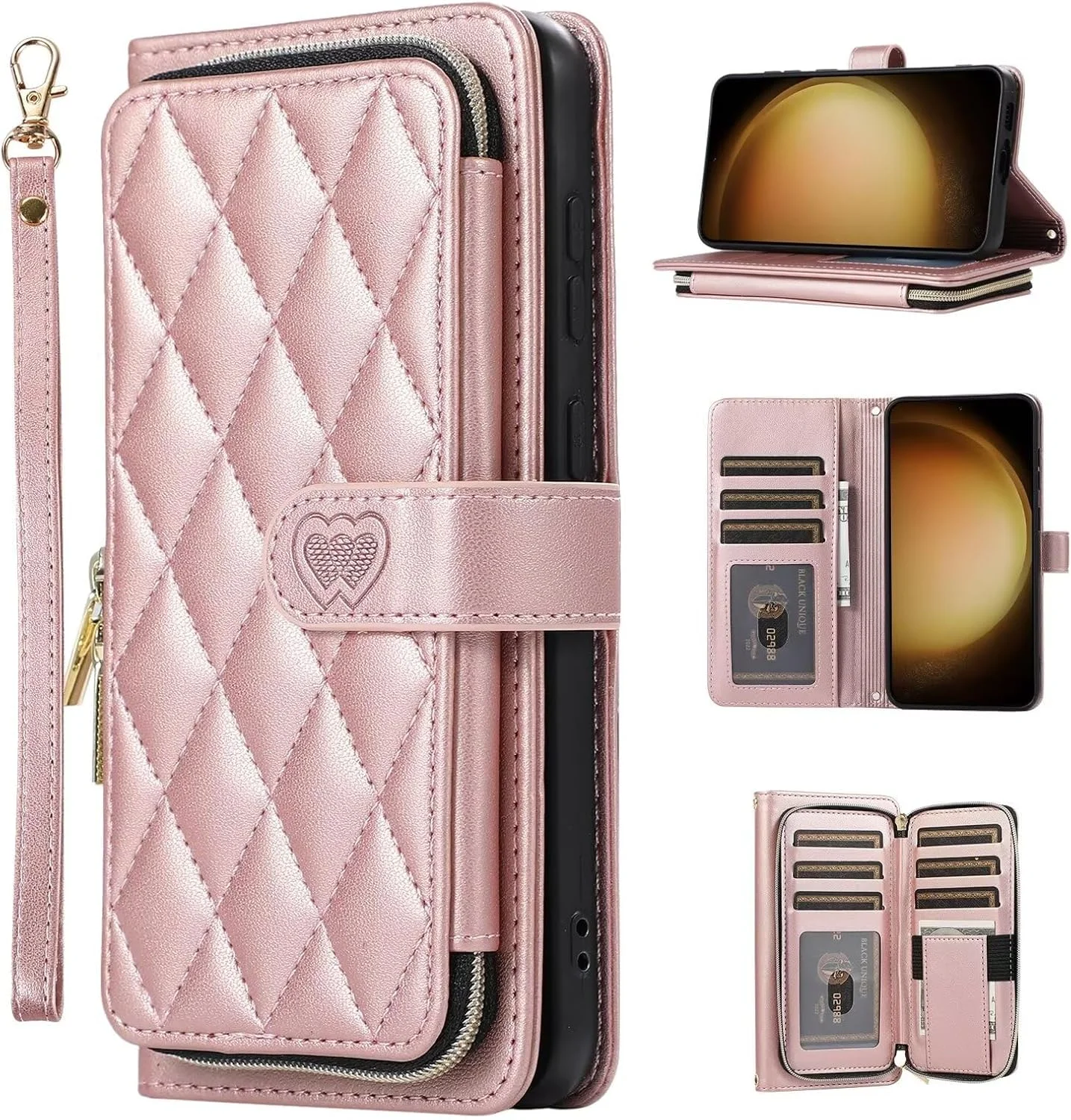 کیف Miagon برای گوشی سامسونگ گلکسی S22، کیف پول زیپی با بند مچی، جلد چرمی PU تاشو با جای کارت اعتباری