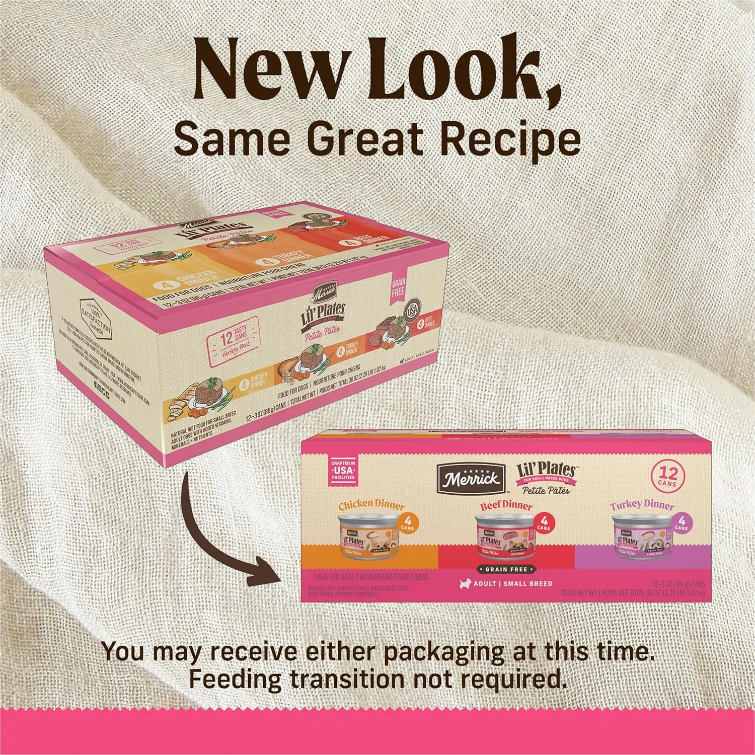 پک متنوع غذای سگ مریک Lil' Plates Petite Pates بدون غلات، گوشت گاو طبیعی، مرغ، بوقلمون - (بسته 12 عددی) قوطی های 85 گرمی