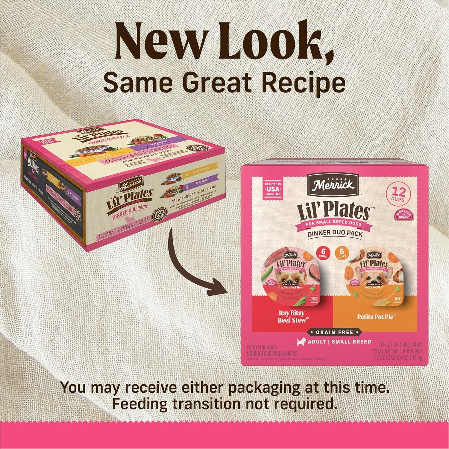پک متنوع غذای سگ نژاد کوچک مریک Lil’ Plates Dinner Duos، شامل خوراک گوشت گاو Itsy Bitsy و پای کوچک Petite Pot Pie - (12) بسته 99 گرمی