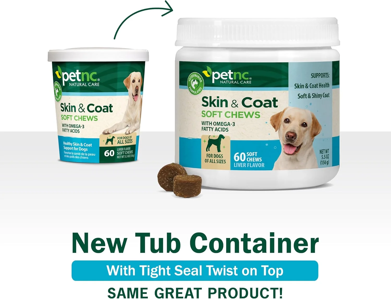 تشویقی نرم مراقبت طبیعی پوست و مو PetNC برای سگ ها، 60 عدد تشویقی نرم مراقبت طبیعی پوست و مو PetNC برای سگ ها، 60 عدد