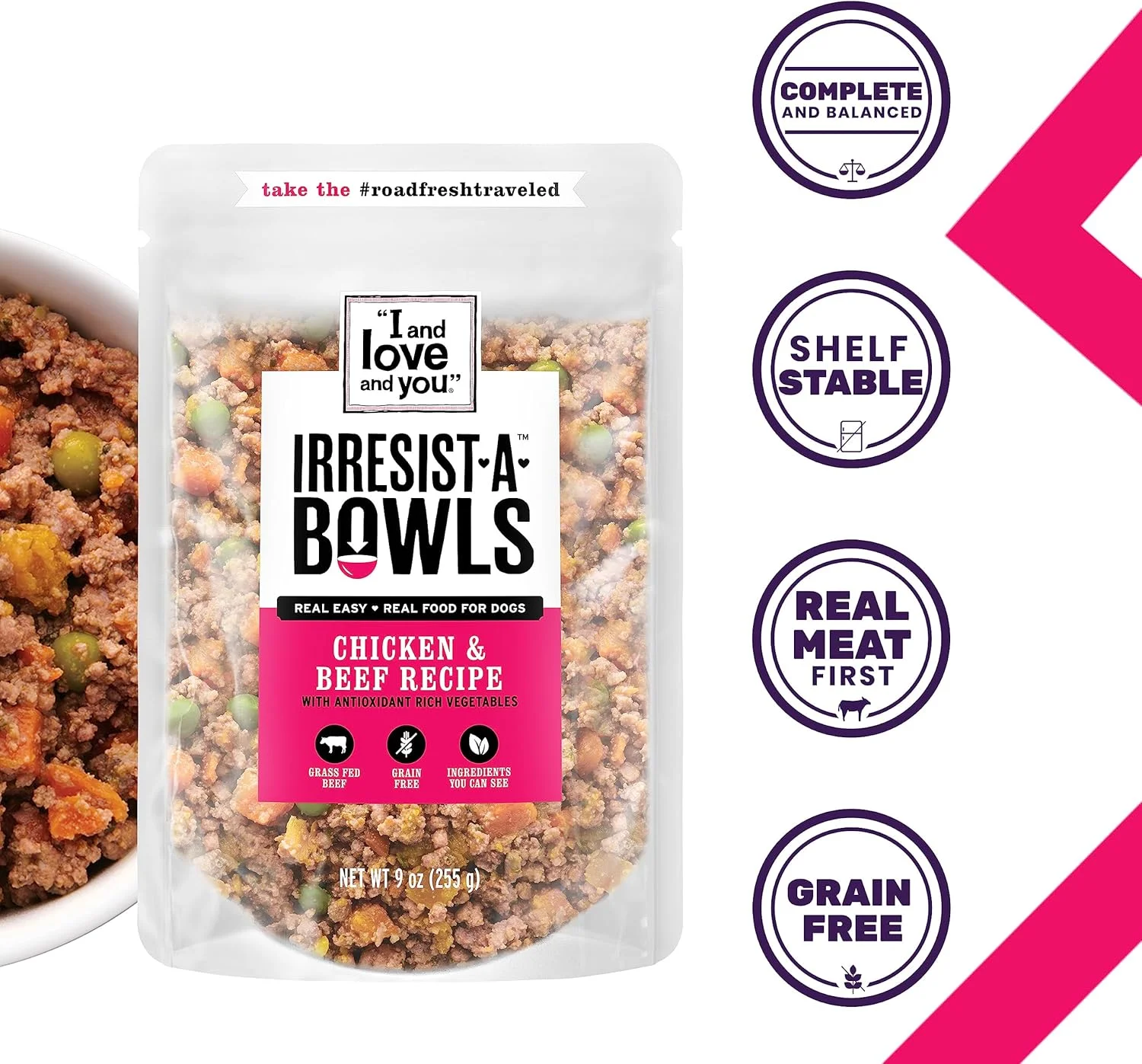 غذای سگ خشک شده با انجماد I AND LOVE AND YOU Irresist-a-Bowls - مرغ + اردک - پری بیوتیک، بدون غلات، بدون مواد پرکننده، تقویت کننده غذا، بسته 9 اونسی، 4 عددی