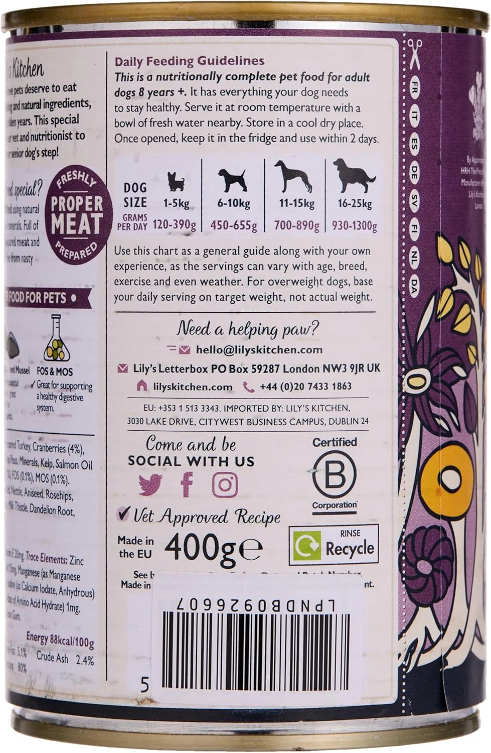 غذای مرطوب سگ مسن لیلیز کیچن - 400 گرم