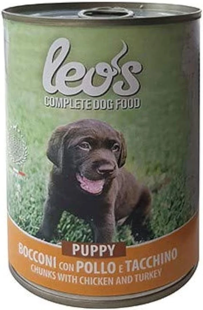 غذای سگ لئو مخصوص توله سگ/سگ جوان با طعم مرغ و بوقلمون 415 گرمی