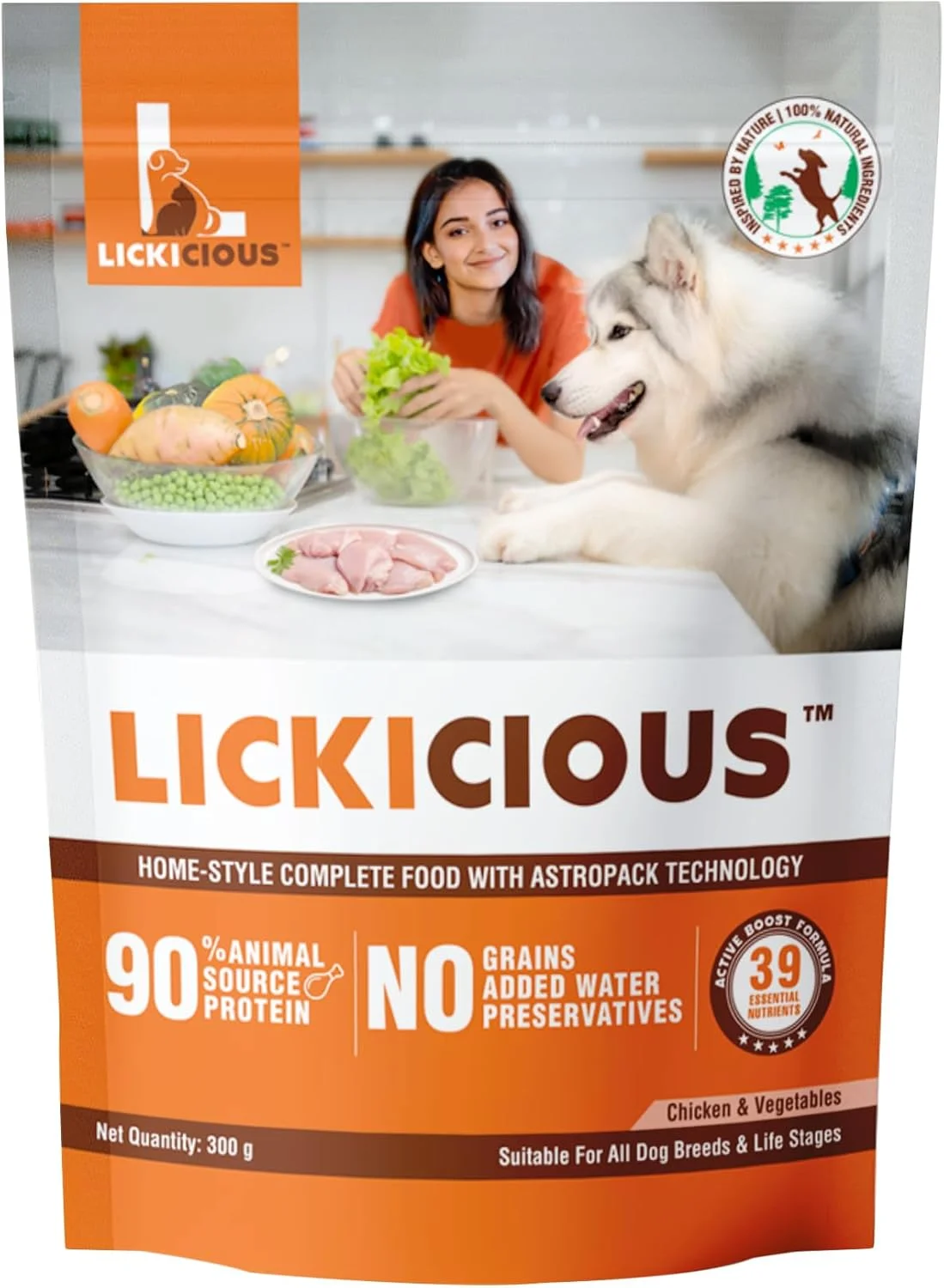 غذای مرطوب سگ بالغ و توله سگ خانگی لیکیشس 300 گرمی (بسته 5 عددی) | 39 ماده مغذی ضروری | پروتئین بالا، مرغ و سبزیجات | بدون مواد نگهدارنده، بدون آب اضافه، بدون غلات | غذای کامل و متعادل