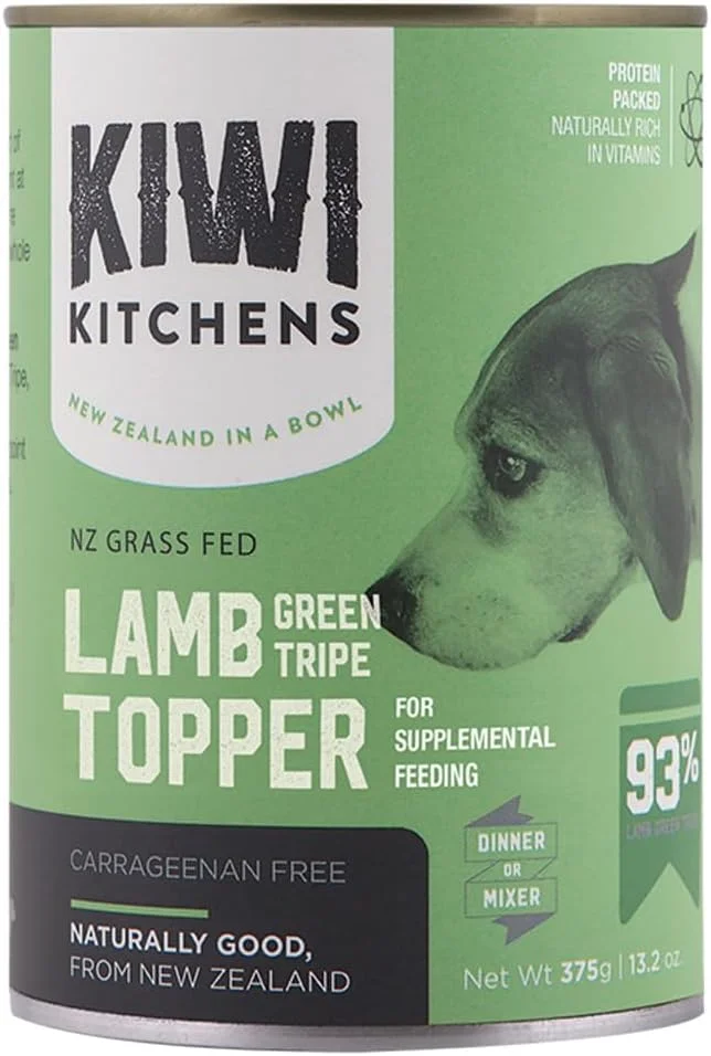 مکمل غذایی سگ کنسروی طعم سیرابی بره تغذیه شده با علف و کدو تنبل کیوی کیچن 375 گرم