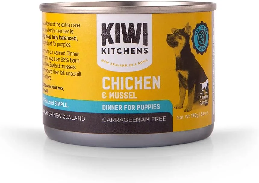 غذای مرطوب کنسروی سگ کیوی کیچنز با طعم مرغ پرورشی و صدف سبز 170 گرم