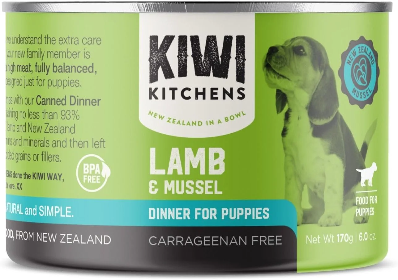 غذای کنسروی سگ کیوی کیچن طعم بره تغذیه شده با علف و صدف سبز مناسب توله سگ 170 گرمی