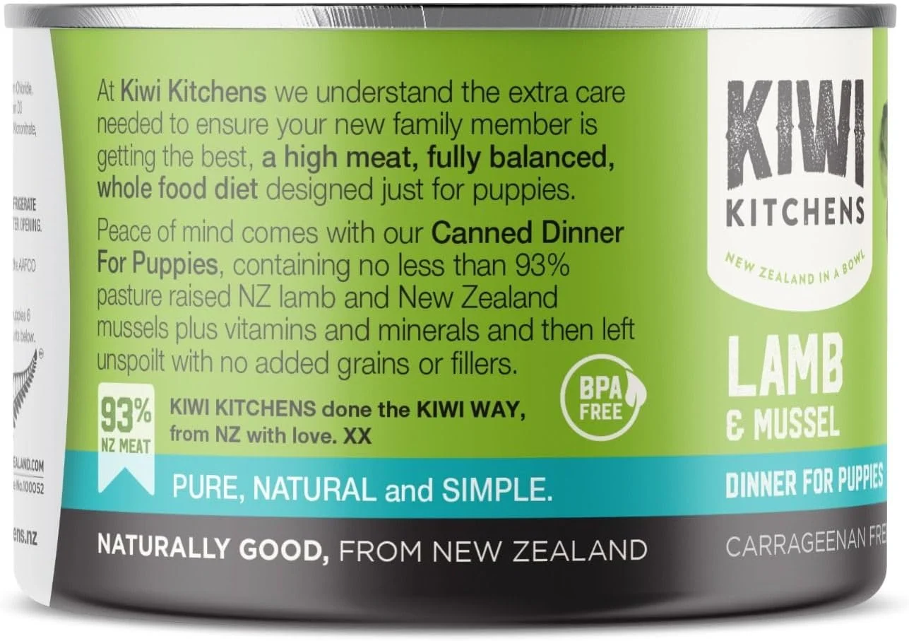 غذای کنسروی سگ کیوی کیچن طعم بره تغذیه شده با علف و صدف سبز مناسب توله سگ 170 گرمی