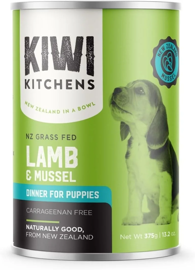 غذای مرطوب کنسروی سگ کیوی کیچنز با طعم بره تغذیه شده با علف و صدف سبز برای توله سگ، 375 گرم