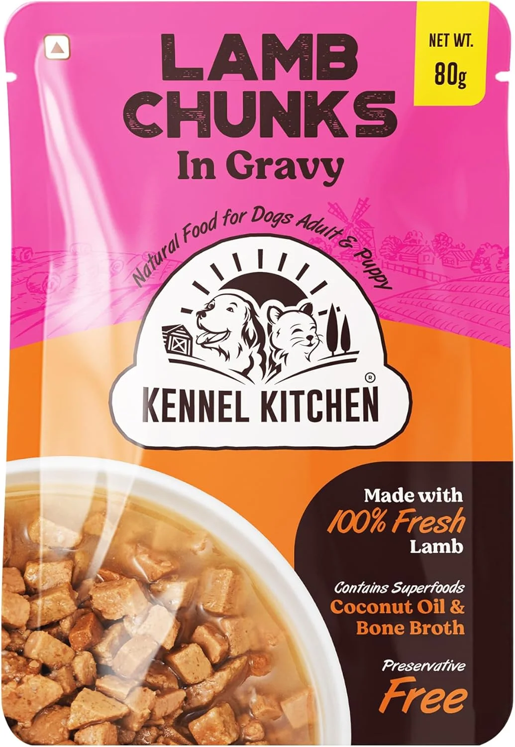 تکه های گوشت بره در آب گوشت کنل کیچن، 80 گرمی (بسته 12 عددی) | غذای مرطوب سگ برای سگ بالغ و توله سگ | آب گوشت سگ با گوشت بره تازه تهیه شده در منطقه | بدون رنگ و مواد نگهدارنده مصنوعی