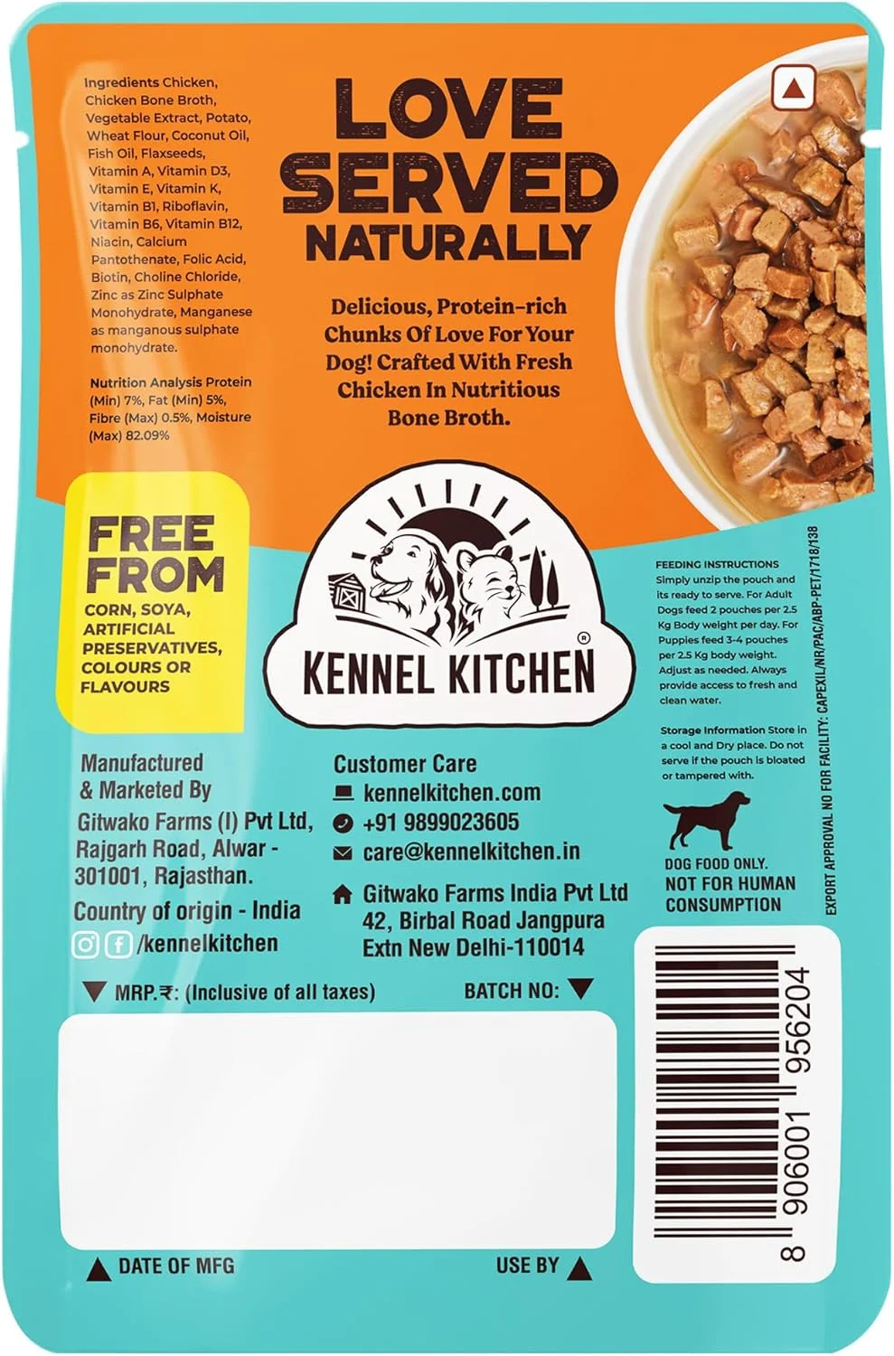 تکه های مرغ در آب گوشت کنل کیچن، 130 گرم (بسته 12 عددی) | غذای مرطوب سگ برای سگ بالغ و توله سگ | آب گوشت غذای سگ با مرغ تازه تهیه شده منطقه ای | فاقد رنگ ها و مواد نگهدارنده مصنوعی