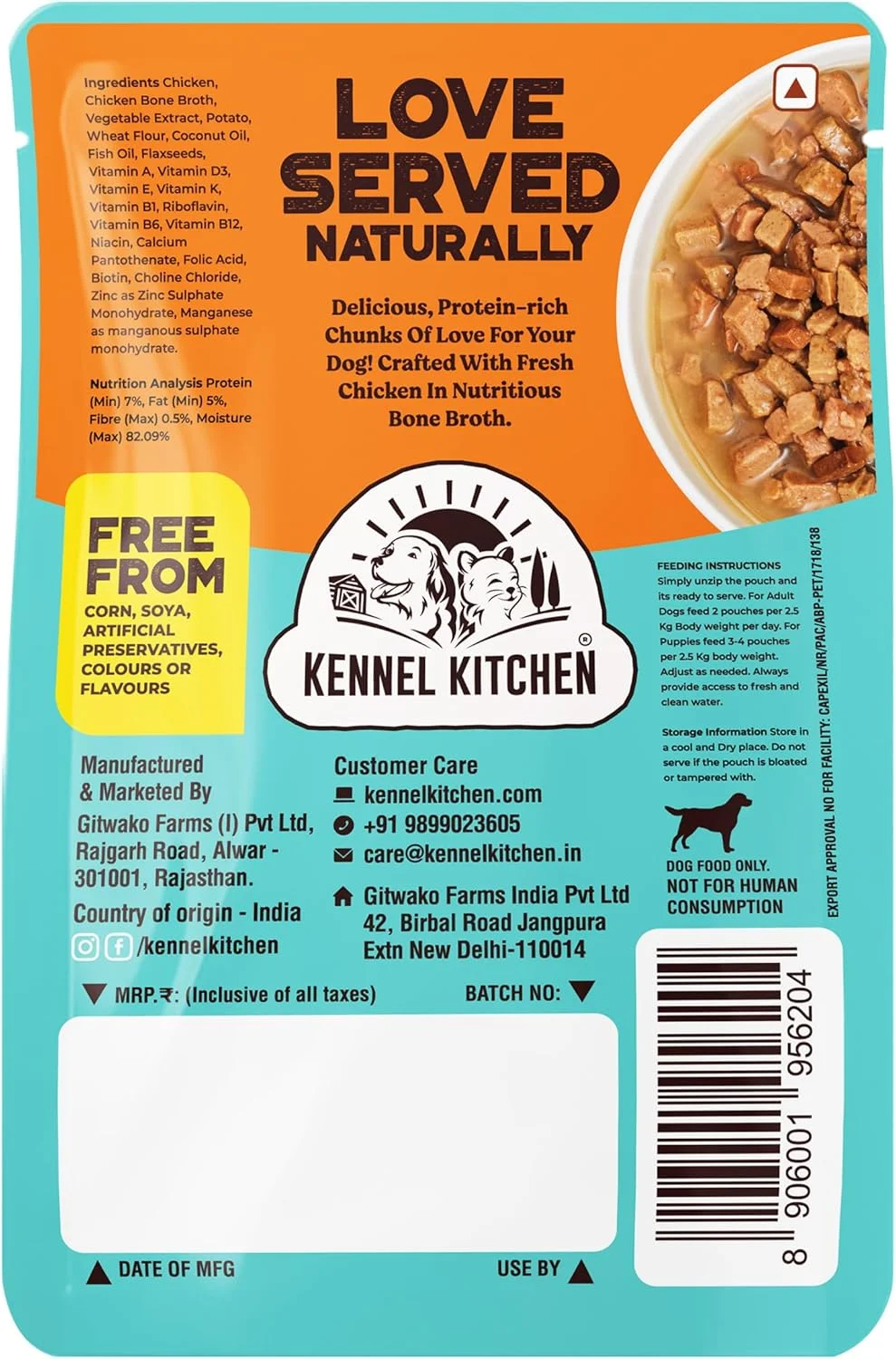 تکه های مرغ در آب گوشت کنل کیچن، 130 گرمی (بسته 1 عددی) | غذای مرطوب سگ برای سگ بالغ و توله سگ | آب گوشت غذای سگ با مرغ تازه تهیه شده در منطقه | فاقد رنگ ها و مواد نگهدارنده مصنوعی