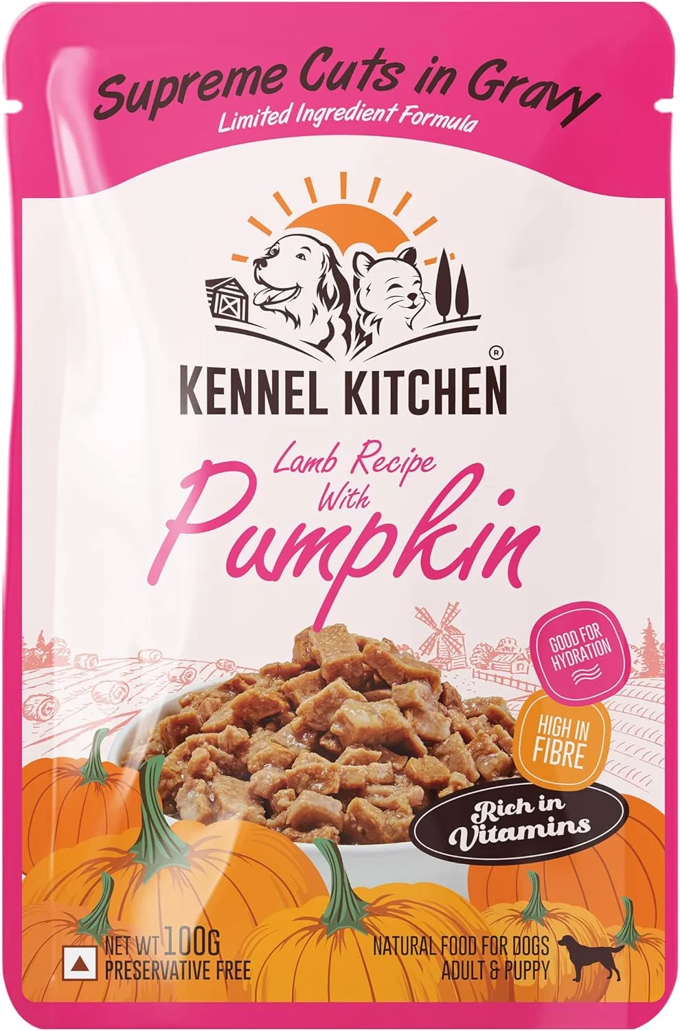 کنسرو غذای سگ با طعم بره و کدو تنبل کنل کیچن Supreme Cuts in Gravy، 100 گرمی (بسته 12 عددی). غذای مرطوب سگ برای سگ های بالغ و توله سگ