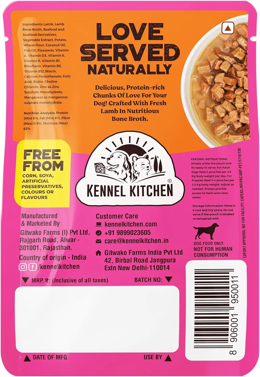 تکه های گوشت بره در آب گوشت کنل کیچن، 80 گرمی (بسته 12 عددی) | غذای مرطوب سگ برای سگ بالغ و توله سگ | آب گوشت سگ با گوشت بره تازه تهیه شده در منطقه | بدون رنگ و مواد نگهدارنده مصنوعی