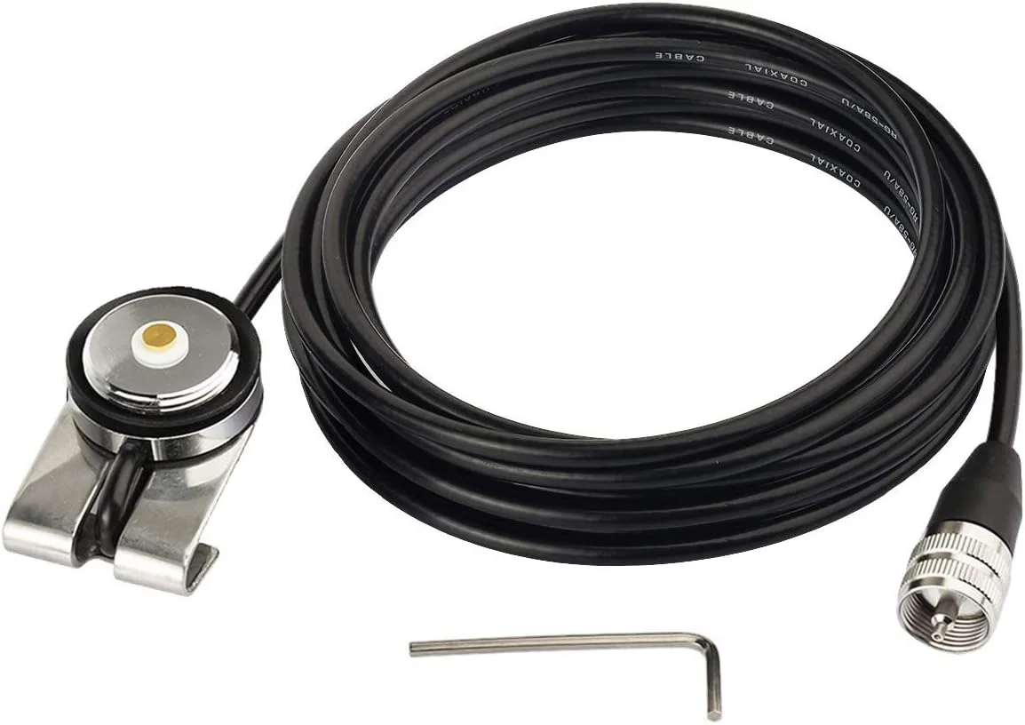 آنتن رادیویی CB خودرو Bingfu، پایه NMO، براکت نصب ثابت لبه‌ای با کابل 5 متری RG58 و کانکتور نری UHF PL259 برای خودرو، کامیون، رادیو CB، رادیو آماتور، رادیو موبایل