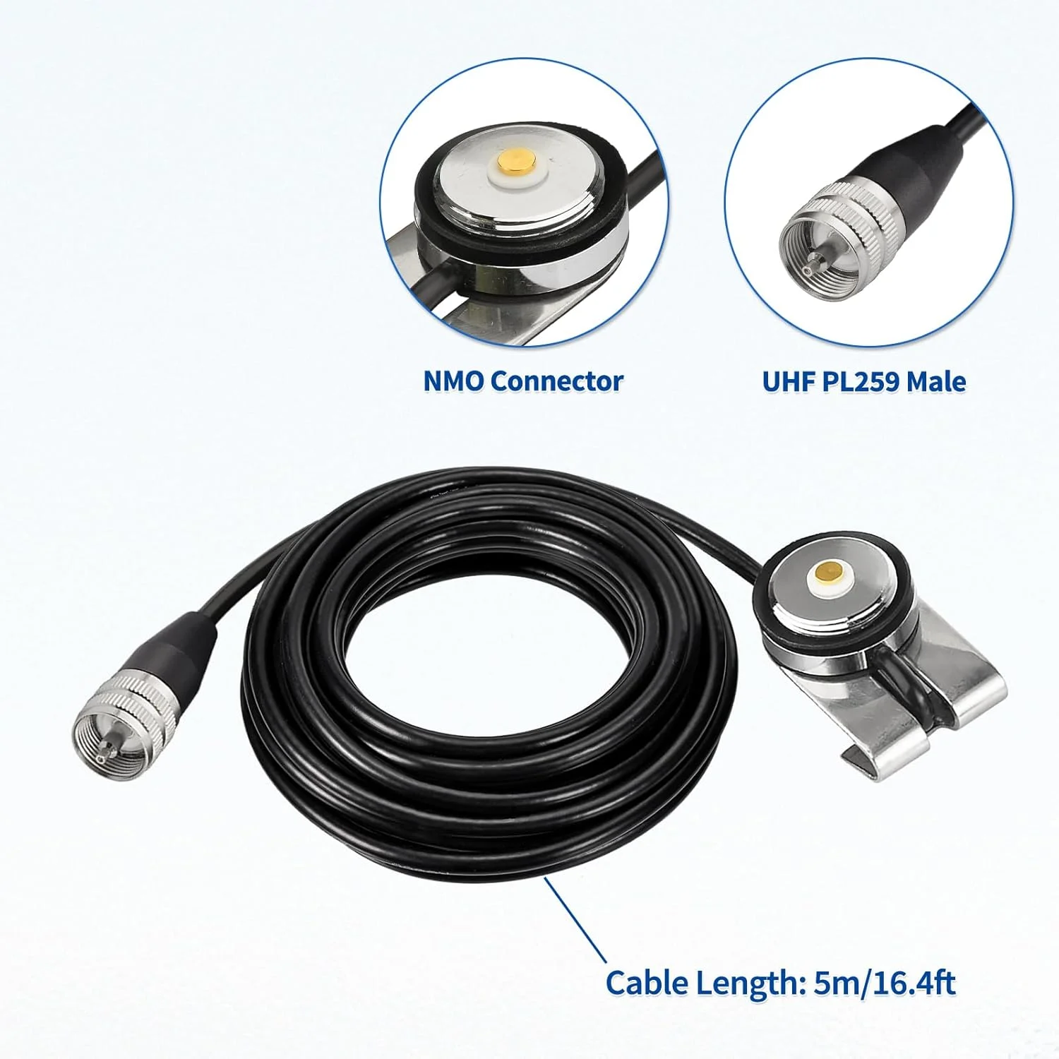 آنتن رادیویی CB خودرو Bingfu، پایه NMO، براکت نصب ثابت لبه‌ای با کابل 5 متری RG58 و کانکتور نری UHF PL259 برای خودرو، کامیون، رادیو CB، رادیو آماتور، رادیو موبایل