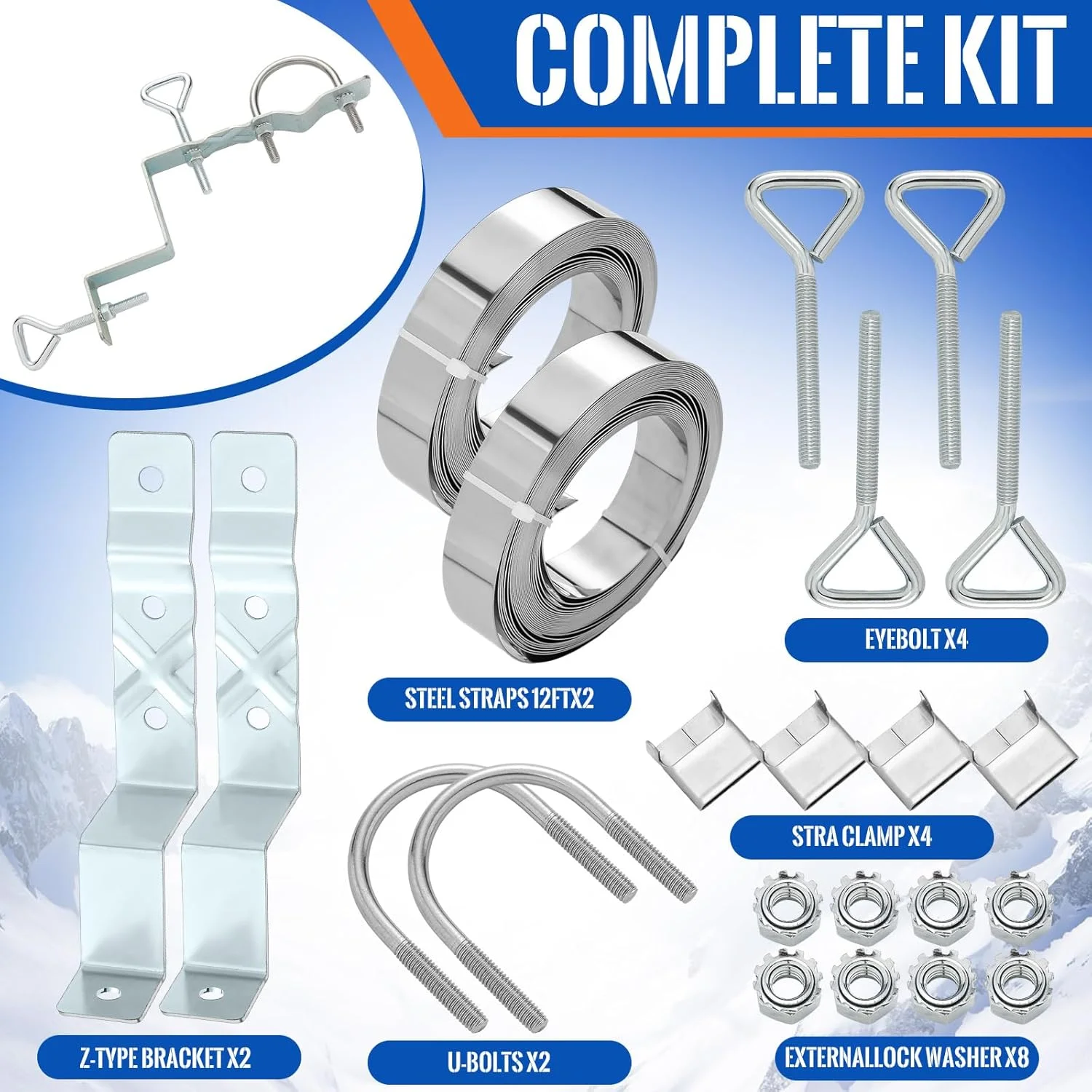 کیت پایه آنتن Blulu، پایه دودکش، براکت های فولادی ضد زنگ و تسمه های فولادی گالوانیزه سنگین 12 فوتی قابل تنظیم، پایه دودکش نوع Z مناسب برای دودکش ها تا قطر 12 فوت
