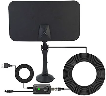 آنتن تلویزیون داخلی HDTV مدل CHENCHUAN Consumer Elextronics TV Accessory AN-1001 با قدرت 5dBi/25dBi به همراه استیکر دو طرفه، VHF170-230/UHF470-862MHz (مشکی) و کابل آنتن تلویزیون (رنگ: مشکی)