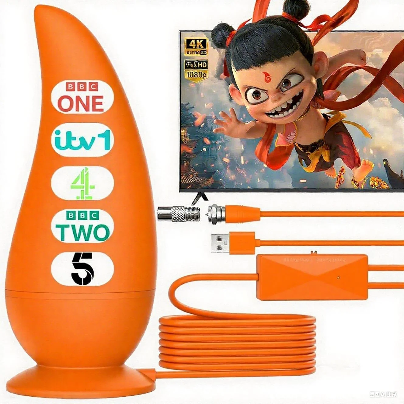 آنتن تلویزیون داخلی 2025 برای تلویزیون هوشمند برای کانال های محلی، آنتن های تلویزیون داخلی برای دریافت برد بلند، آنتن Freeview برای نصب آسان و همه تلویزیون های هوشمند/قدیمی، آنتن دیجیتال از 4K 1080P HD پشتیبانی می کند (نارنجی)