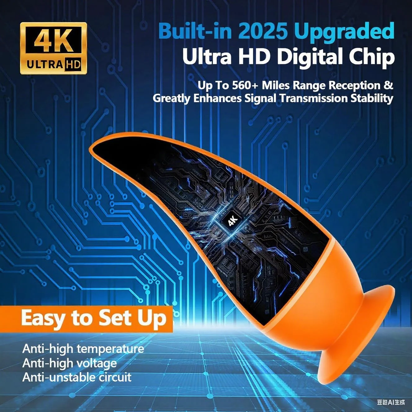 آنتن تلویزیون داخلی 2025 برای تلویزیون هوشمند برای کانال های محلی، آنتن های تلویزیون داخلی برای دریافت برد بلند، آنتن Freeview برای نصب آسان و همه تلویزیون های هوشمند/قدیمی، آنتن دیجیتال از 4K 1080P HD پشتیبانی می کند (نارنجی)