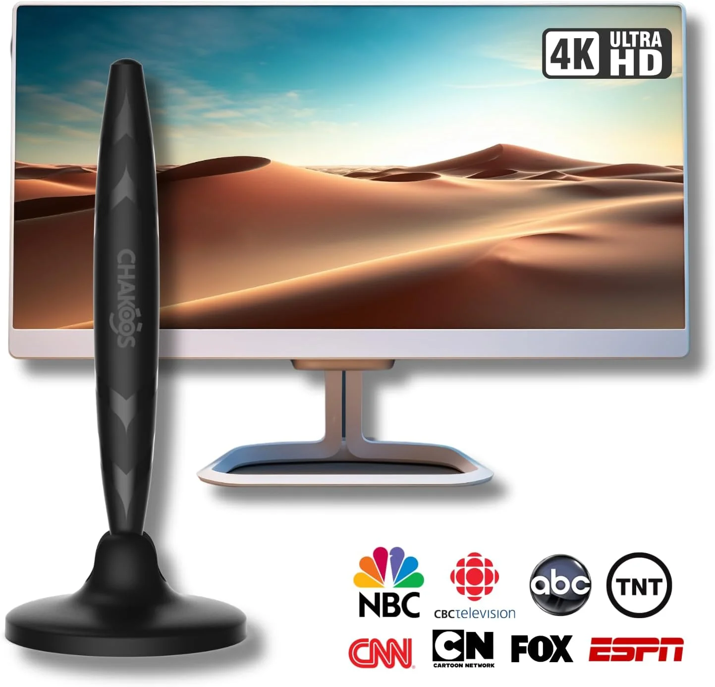 آنتن تلویزیون قابل حمل داخلی/خارجی CHAKOOS، پایه مغناطیسی، گیرندگی 360 درجه، بهره بالا، دیجیتال فری ویو، 4K 1080P، VHF UHF، مشکی