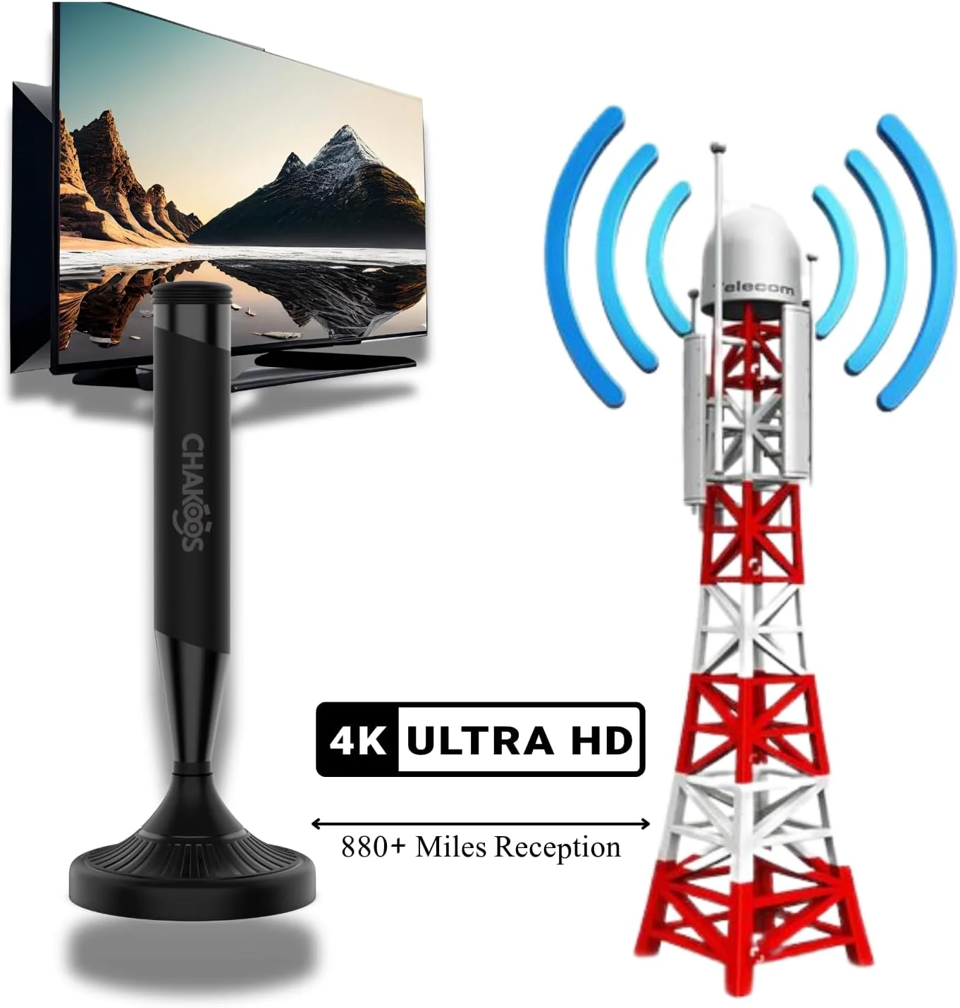 آنتن تلویزیون داخلی CHAKOOS برای گیرنده سیگنال تلویزیون دیجیتال، با کانکتور F نر، پایه مغناطیسی