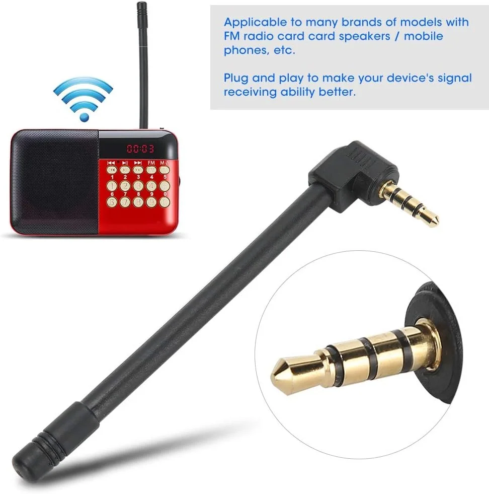 آنتن رادیویی FM سایکلز، آنتن رادیویی خارجی 3.5 میلی متری، آنتن رادیویی قابل حمل پلاگ اند پلی برای اتصال دهنده مینی اسپیکر، اتصال دهنده صوتی بیرونی، زاویه راست 3.5 میلی متری