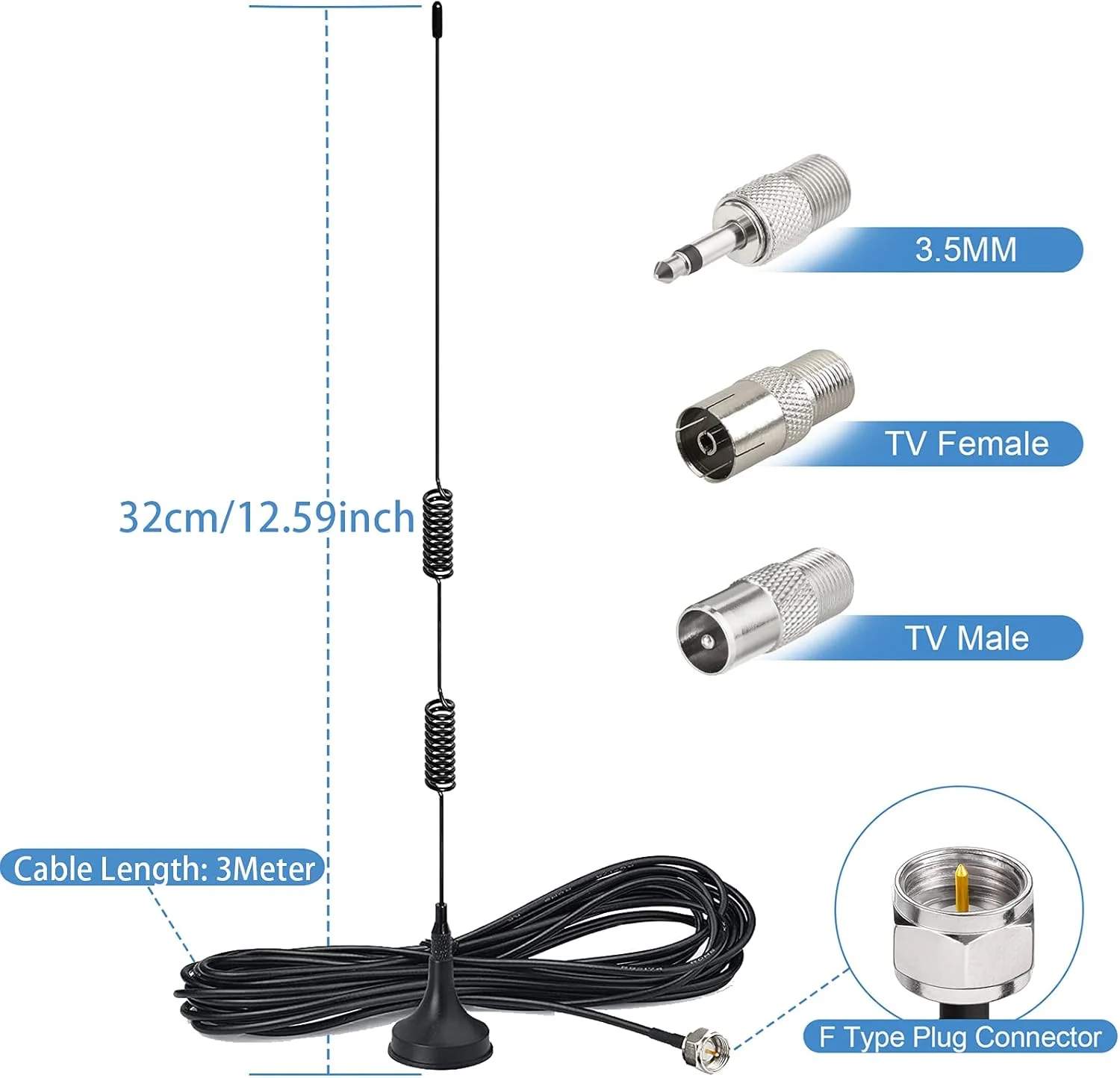 آنتن FM با پایه مغناطیسی Bingfu، آنتن رادیو FM برای گیرنده استریو خانگی بلوتوث رادیو دیجیتال HD داخلی Pioneer Onkyo Yamaha Marantz Sherwood
