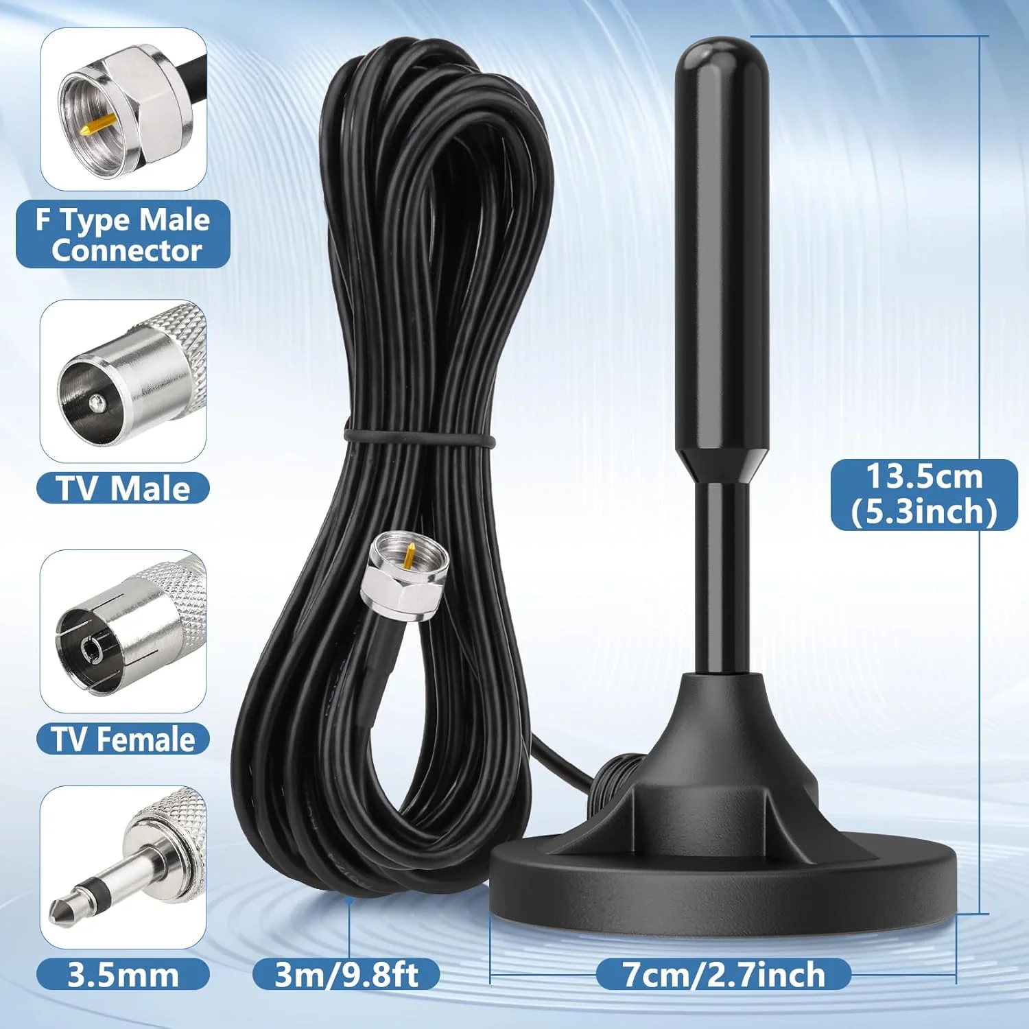 آنتن رادیویی FM بینگفو، آنتن داخلی رادیو با پایه مغناطیسی، کابل افزایش طول 3 متری، آداپتور نر نوع F 75 اهم برای تیونر رادیویی داخلی، سیستم صوتی و تصویری AV، گیرنده سینمای خانگی، انتخابگر بلندگو، سیستم موسیقی