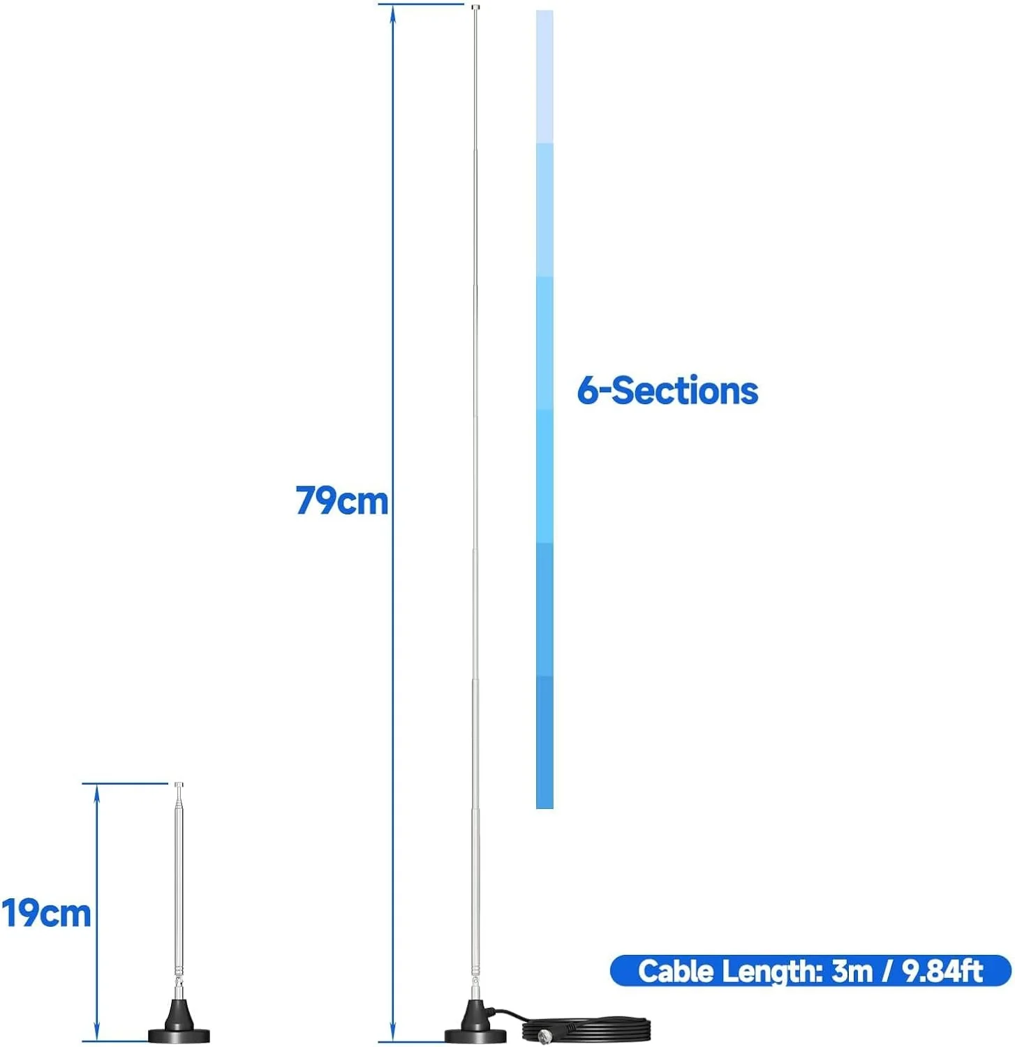 آنتن رادیویی تلسکوپی دیجیتال داخلی Bingfu DAB FM با پایه مغناطیسی و کابل افزایش طول 3 متری برای رادیو DAB+ FM 75 اهم، گیرنده استریو خانگی، گیرنده صوتی و تصویری سینمای خانگی