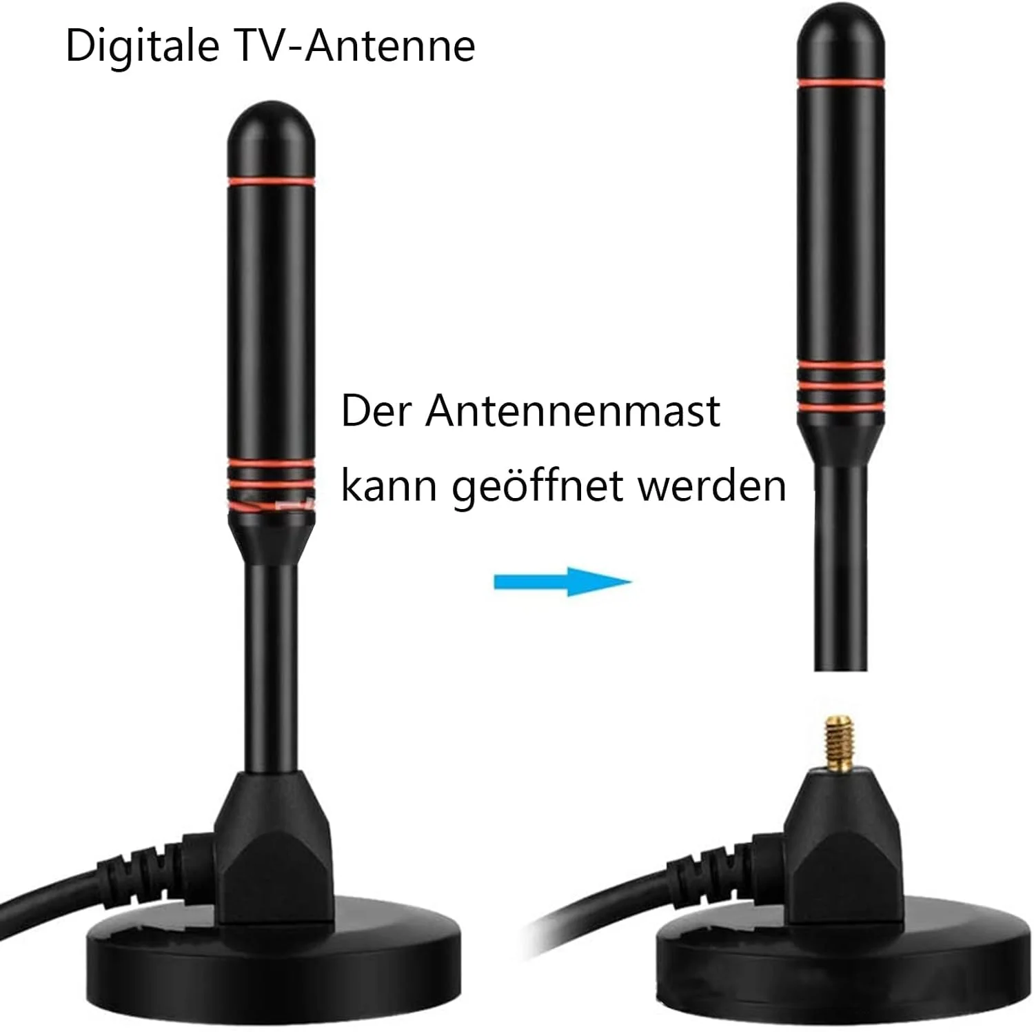 آنتن CAM2 DVB-T/DVB-T2 مدل DTA240 Ω، آنتن میله ای قوی تر برای تلویزیون دیجیتال، رادیو TV/DAB، تیونر DVB-T2، هسته جامد ALU برای حداکثر کیفیت سیگنال.