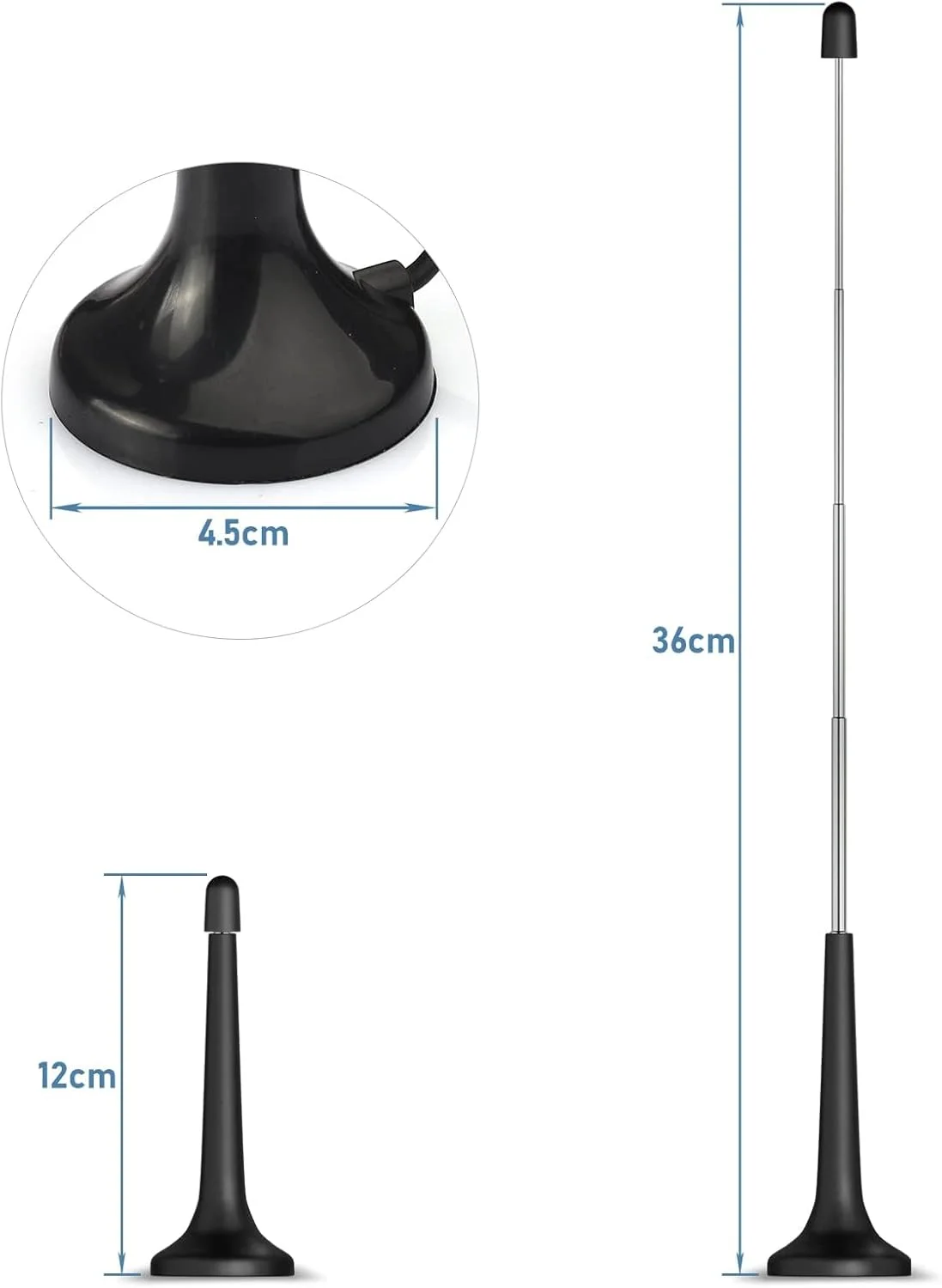 آنتن رادیویی FM بینگفو برای سیستم استریو، آنتن تلسکوپی DAB با پایه مغناطیسی و کابل توسعه 3 متری برای تیونر رادیویی قابل حمل، گیرنده استریو، گیرنده AV، آمپلی فایر استریو، گیرنده HiFi