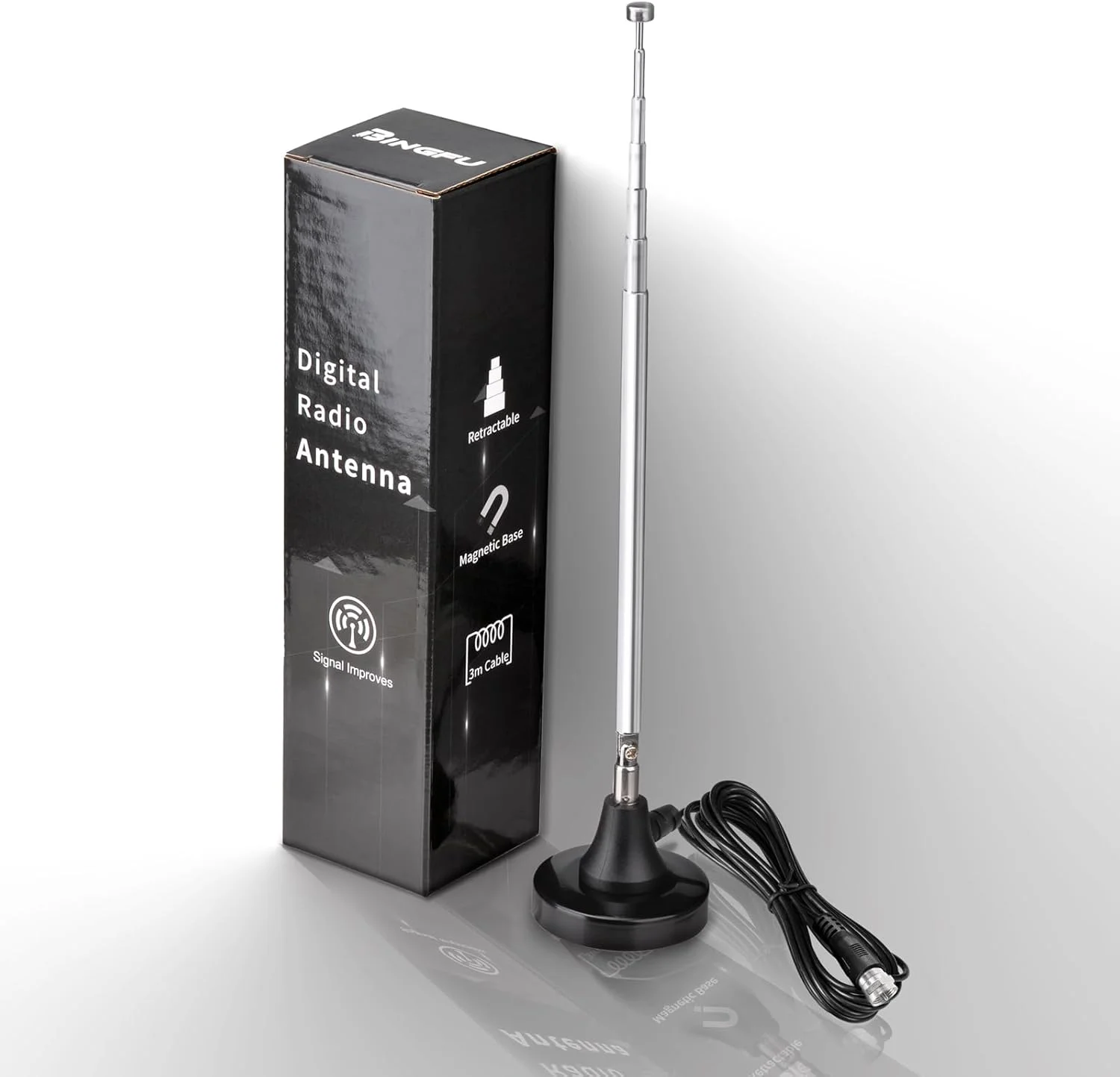 آنتن رادیویی FM تلسکوپی با پایه مغناطیسی قوی Bingfu برای رسیور استریو خانگی بلوتوث رادیو FM دیجیتال HD پایونیر، اونکیو، یاماها، مارانتز، شروود، تیونر سینمای خانگی صوتی و تصویری AV