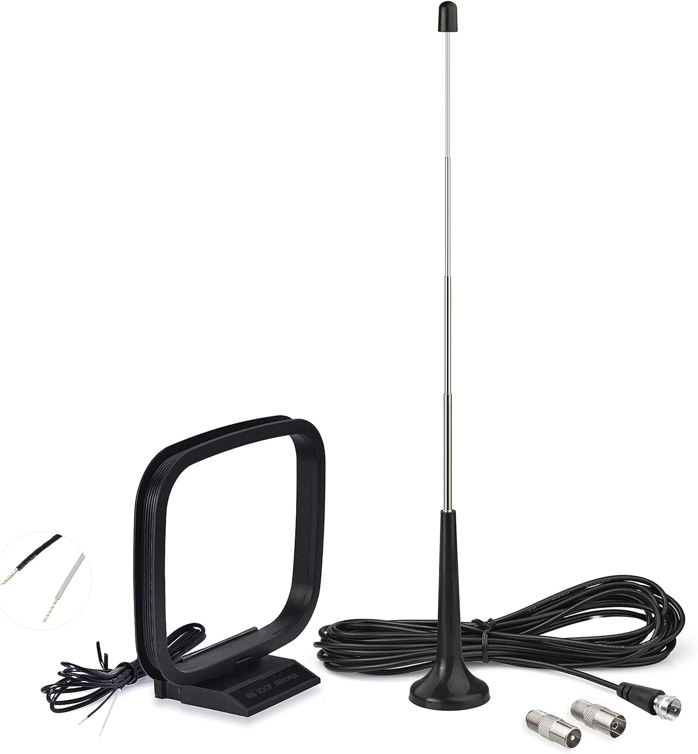 آنتن رادیویی FM بینگفو با پایه مغناطیسی و آنتن حلقه AM برای رسیورهای استریو بلوتوثی رادیویی دیجیتال HD داخلی FM دنون پایونیر اونکیو یاماها مارانتز، رسیور صوتی و تصویری سینمای خانگی و تیونر